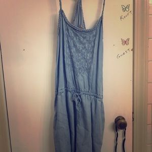 American rag light blue jean romper
